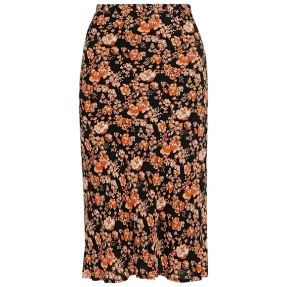 Baum und Pferdgarten Sanne Floral Midi Skirt, Size 10, Black | Orange, NWT