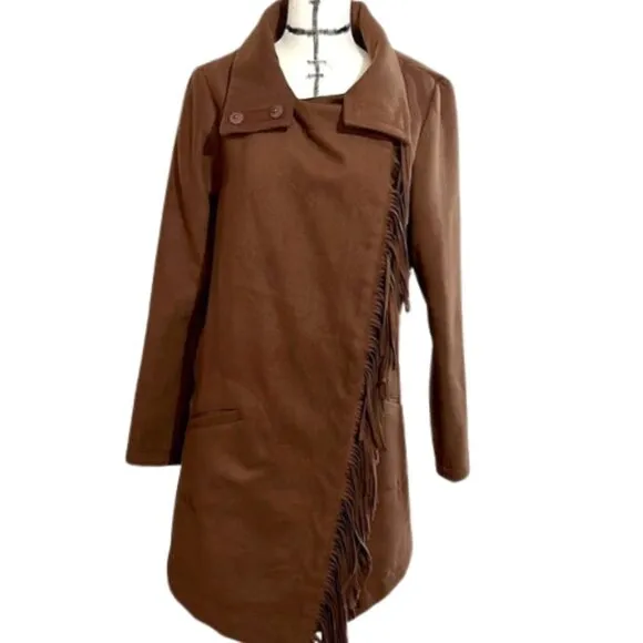 BB Dakota Brown Oxton Fringe Coastal Cowgirl Country Western Coat Jacket Medium