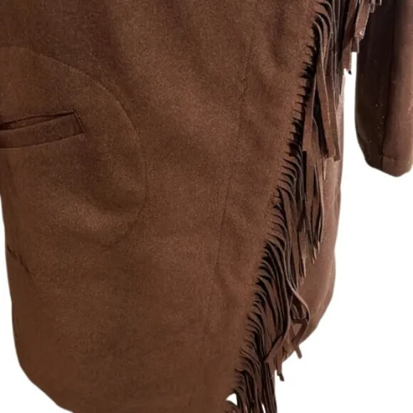 BB Dakota Brown Oxton Fringe Coastal Cowgirl Country Western Coat Jacket Medium