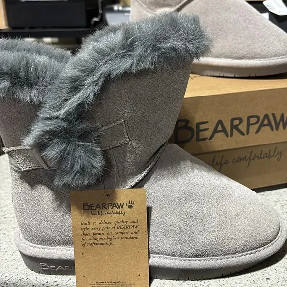 BEARPAW Betsey Shearling Suede Boots,never wet,wool blend,sheepskin,faux fur 5