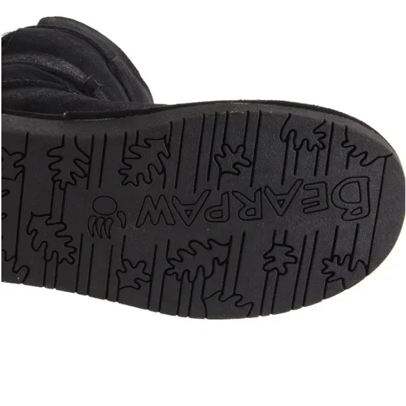 BearPaw Black Sheepskin Suede Leather Lace-Up Mid-Length Tall Shearling Boots