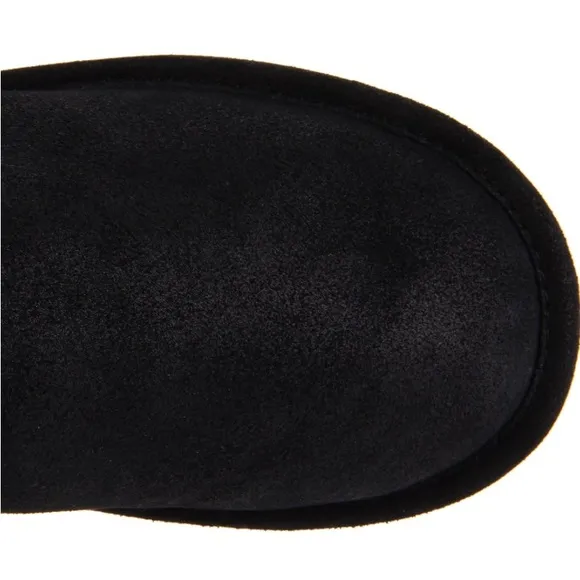 BearPaw Black Sheepskin Suede Leather Lace-Up Mid-Length Tall Shearling Boots