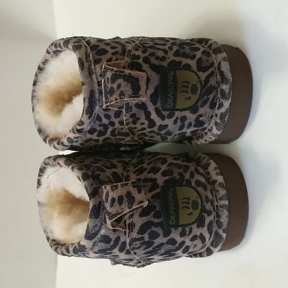 BEARPAW Leopard Print Ankle Boots with Fur Lining