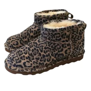 BEARPAW Leopard Print Ankle Boots with Fur Lining