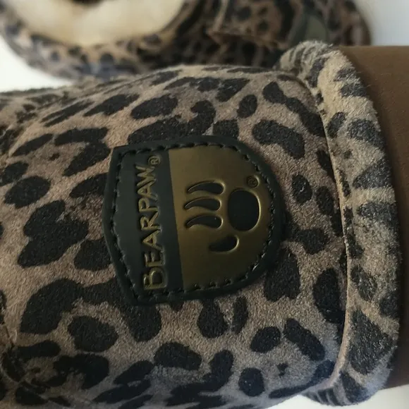 BEARPAW Leopard Print Ankle Boots with Fur Lining