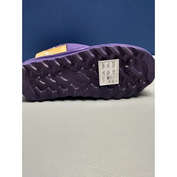 BEARPAW Shearling Boots Youth Size 5 Purple Solid Suede Leather Faux Fur Pull-On