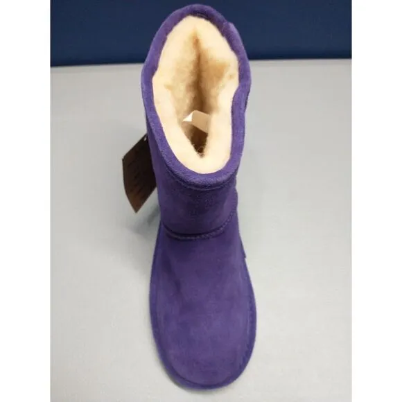 BEARPAW Shearling Boots Youth Size 5 Purple Solid Suede Leather Faux Fur Pull-On