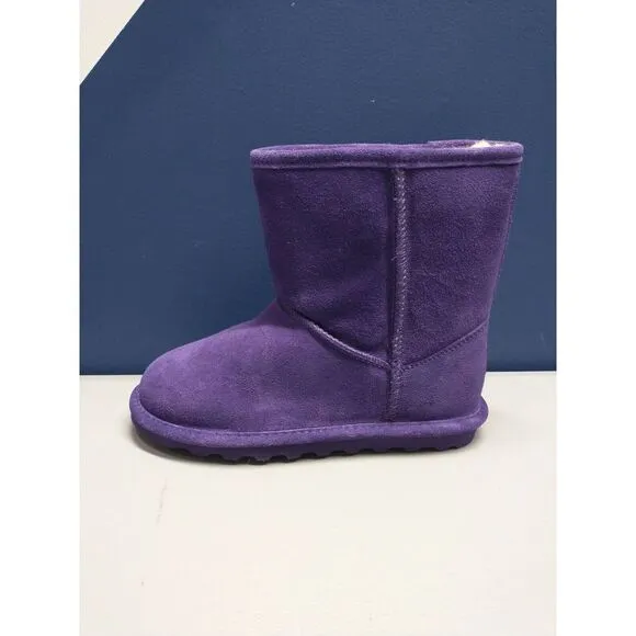 BEARPAW Shearling Boots Youth Size 5 Purple Solid Suede Leather Faux Fur Pull-On