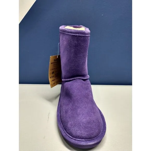 BEARPAW Shearling Boots Youth Size 5 Purple Solid Suede Leather Faux Fur Pull-On