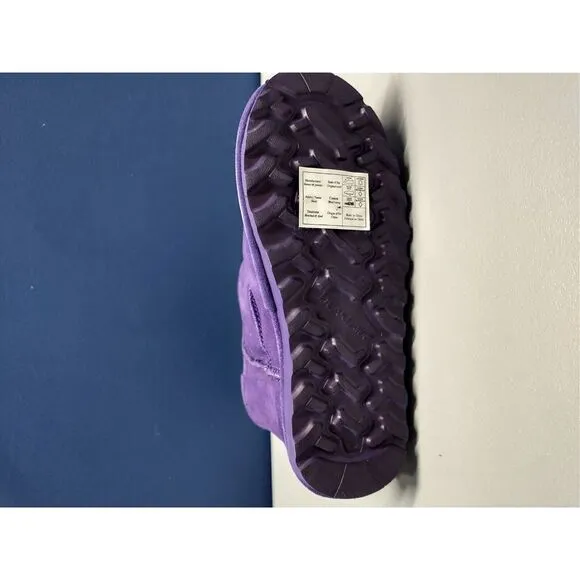 BEARPAW Shearling Boots Youth Size 5 Purple Solid Suede Leather Faux Fur Pull-On