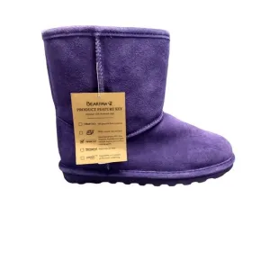 BEARPAW Shearling Boots Youth Size 5 Purple Solid Suede Leather Faux Fur Pull-On