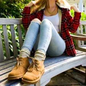 Bearpaw Skye Tan Suede Shearling Lined Lace Up Ankle Boots NWOB