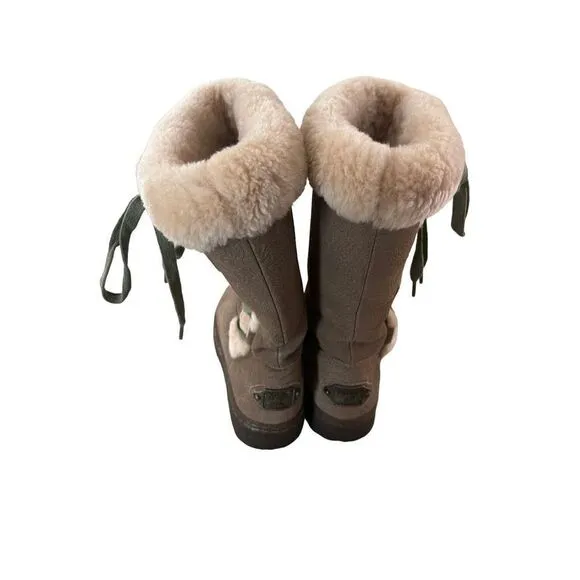 Bearpaw Vintage Y2K Suede Faux Fur Lined Mocassin Boots Paisley Print/Tie Up 7