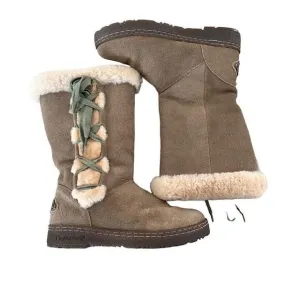 Bearpaw Vintage Y2K Suede Faux Fur Lined Mocassin Boots Paisley Print/Tie Up 7