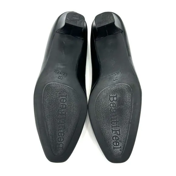 BEAUTIFEEL BLACK LEATHER CLOSED ALMOND TOE KITTEN HEEL ANTISLIP PUMPS