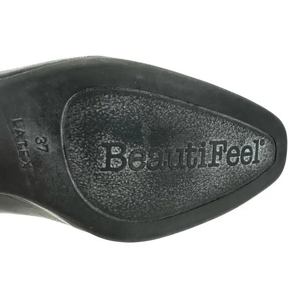BEAUTIFEEL BLACK LEATHER CLOSED ALMOND TOE KITTEN HEEL ANTISLIP PUMPS
