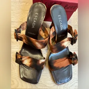 Beautiful and very comfortable pair of Escada Animal Print fabric Wedge Sandals!