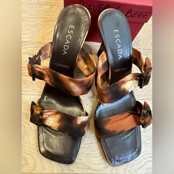 Beautiful and very comfortable pair of Escada Animal Print fabric Wedge Sandals!