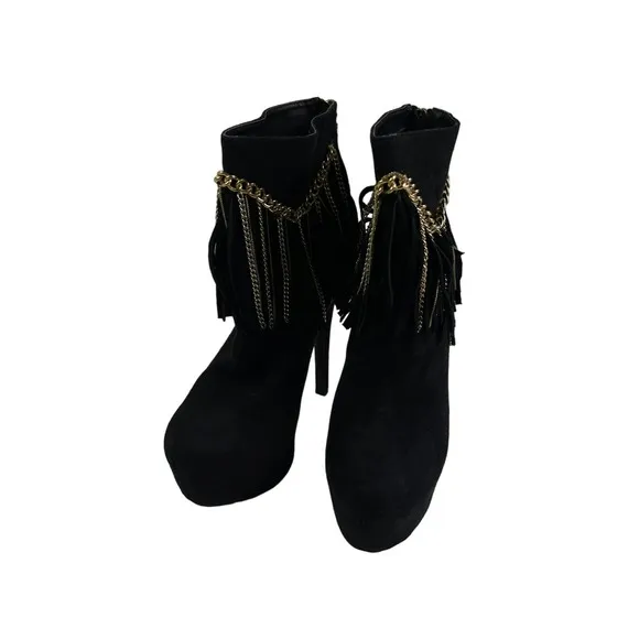 Bebe Suede Black Gold Chains Platform Boots Booties Pumps‎ Sz 8