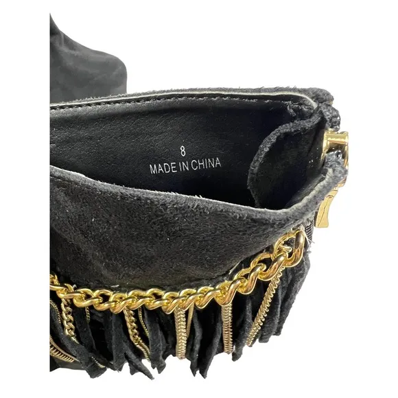 Bebe Suede Black Gold Chains Platform Boots Booties Pumps‎ Sz 8