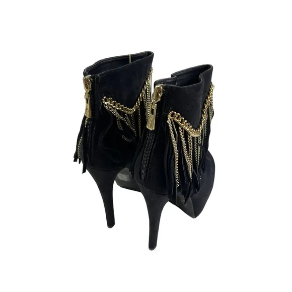 Bebe Suede Black Gold Chains Platform Boots Booties Pumps‎ Sz 8