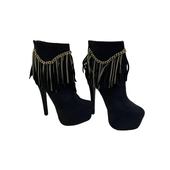 Bebe Suede Black Gold Chains Platform Boots Booties Pumps‎ Sz 8