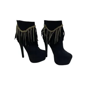 Bebe Suede Black Gold Chains Platform Boots Booties Pumps‎ Sz 8