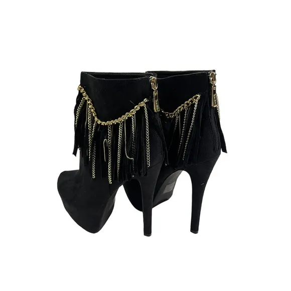 Bebe Suede Black Gold Chains Platform Boots Booties Pumps‎ Sz 8
