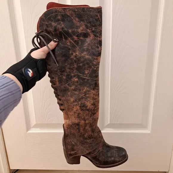 Bed Stu Brown Tan 100% Vegetable Tanned Leather Tall Lace Up Cobbler Boots Sz 7
