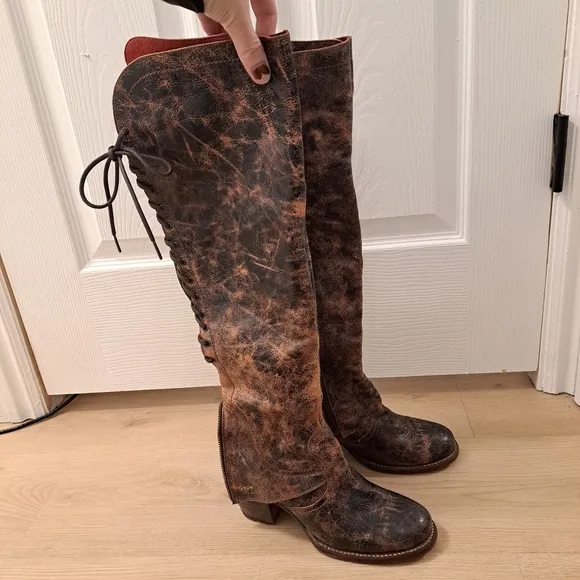 Bed Stu Brown Tan 100% Vegetable Tanned Leather Tall Lace Up Cobbler Boots Sz 7