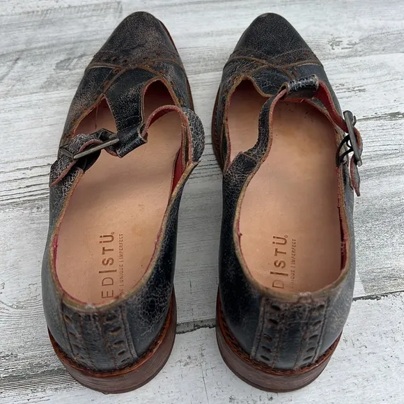 Bed Stu Jenny F320004 Brown Leather Hook &amp; Loop Mary Jane Shoes Women’s Size 9