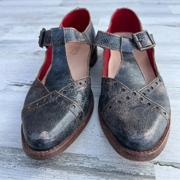 Bed Stu Jenny F320004 Brown Leather Hook &amp; Loop Mary Jane Shoes Women’s Size 9