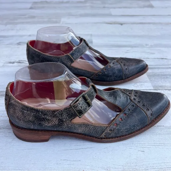 Bed Stu Jenny F320004 Brown Leather Hook &amp; Loop Mary Jane Shoes Women’s Size 9