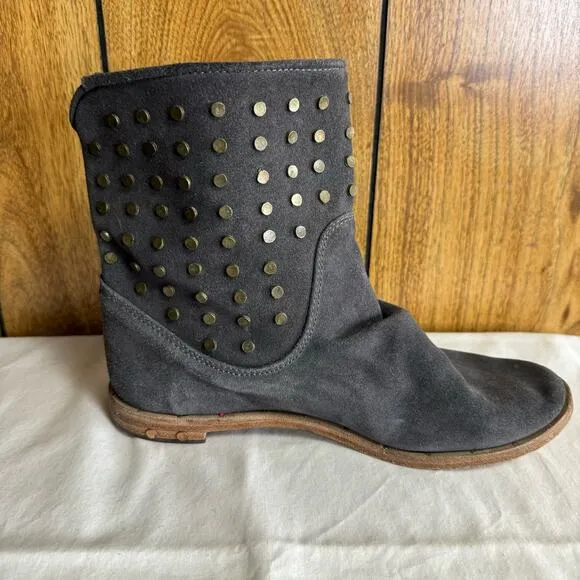 Beek Junco Suede Leather Studded Boots Round Toe Gray Size 7