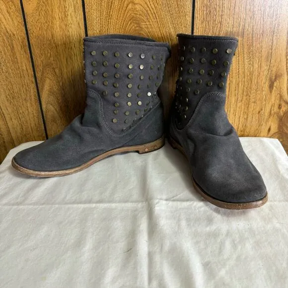 Beek Junco Suede Leather Studded Boots Round Toe Gray Size 7