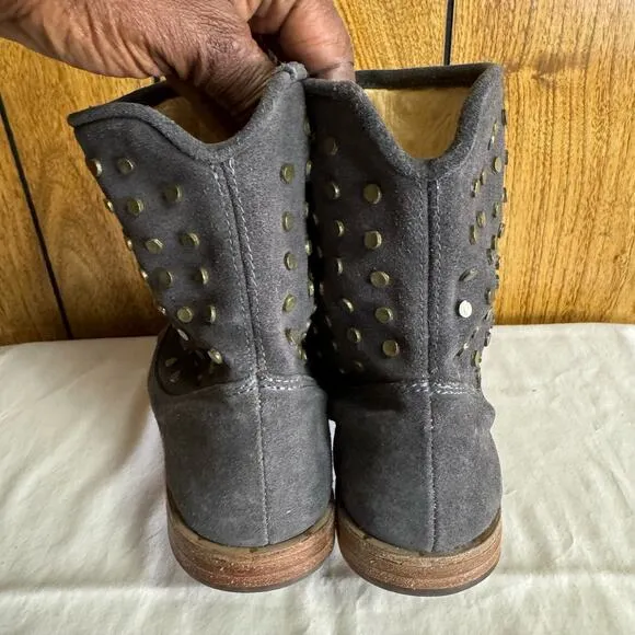 Beek Junco Suede Leather Studded Boots Round Toe Gray Size 7