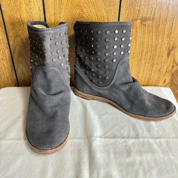 Beek Junco Suede Leather Studded Boots Round Toe Gray Size 7