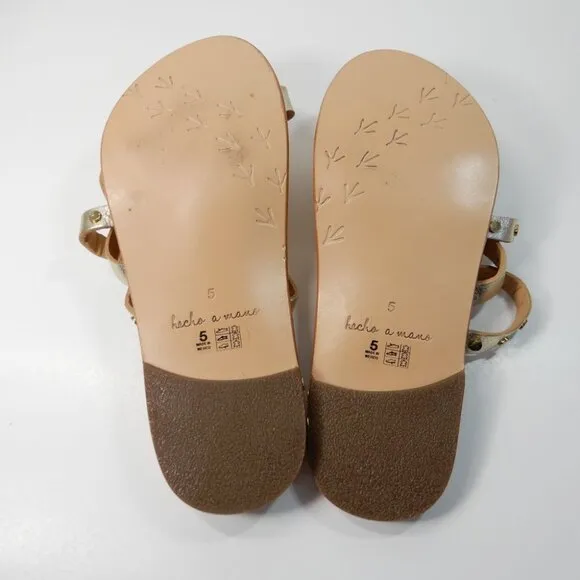 Beek Lory Slide Flat SANDALS Size 5 Platinum Beach Leather Studs NEW $295