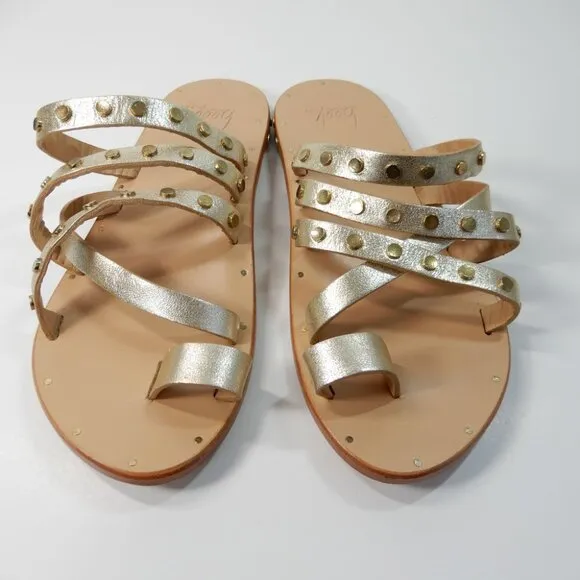 Beek Lory Slide Flat SANDALS Size 5 Platinum Beach Leather Studs NEW $295