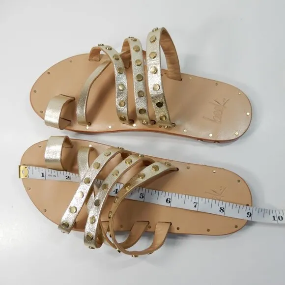 Beek Lory Slide Flat SANDALS Size 5 Platinum Beach Leather Studs NEW $295