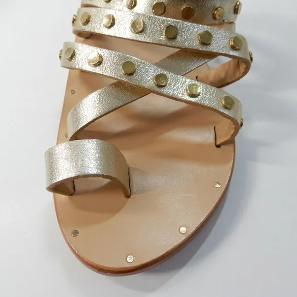 Beek Lory Slide Flat SANDALS Size 5 Platinum Beach Leather Studs NEW $295