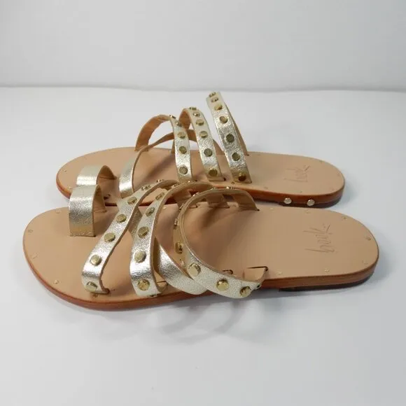 Beek Lory Slide Flat SANDALS Size 5 Platinum Beach Leather Studs NEW $295