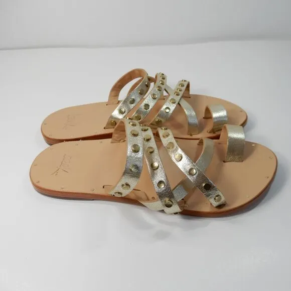 Beek Lory Slide Flat SANDALS Size 5 Platinum Beach Leather Studs NEW $295
