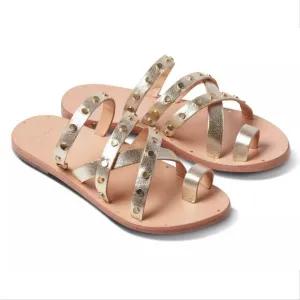 Beek Lory Slide Flat SANDALS Size 5 Platinum Beach Leather Studs NEW $295