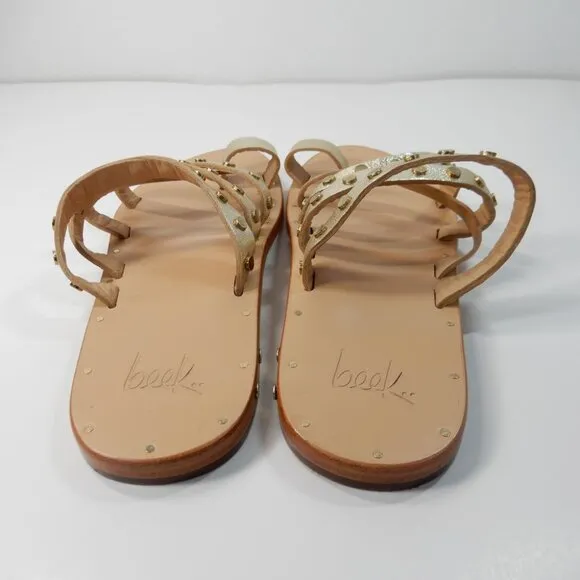 Beek Lory Slide Flat SANDALS Size 5 Platinum Beach Leather Studs NEW $295