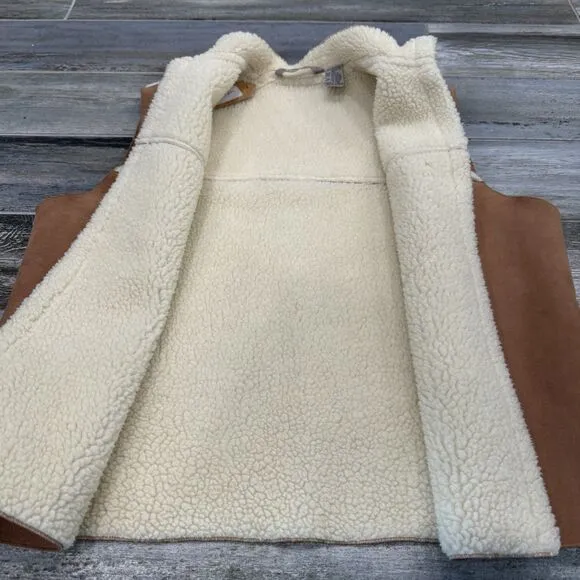 Beige Teddy Lined Faux Suede Vest with Leopard Print Upcycled Pocket Boho Chic