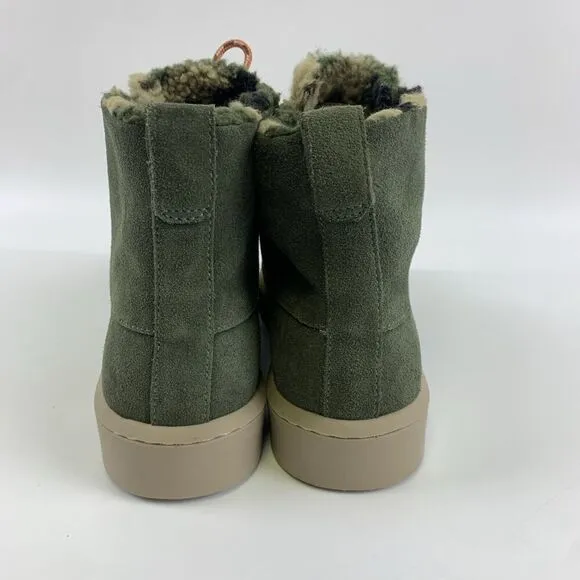 Bernardo Dana Green Suede Ankle Boots Lace Up Camo Faux Fur Lined Womens 6.5