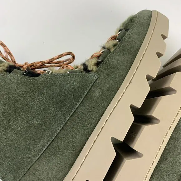 Bernardo Dana Green Suede Ankle Boots Lace Up Camo Faux Fur Lined Womens 6.5