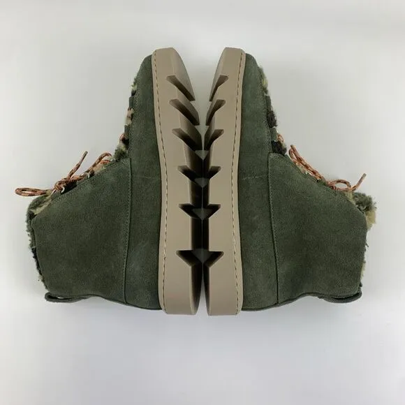 Bernardo Dana Green Suede Ankle Boots Lace Up Camo Faux Fur Lined Womens 6.5