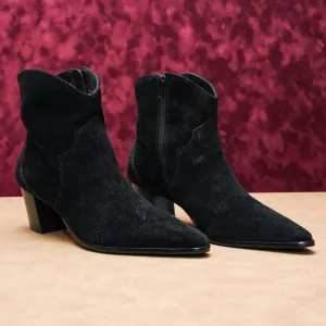 Bernardo Studio Women Black Suede Zip Western Cowboy Ankle Boots sz 10